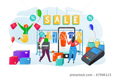 Online sale and shopping in store, vector... - Stock Illustration  [67996123] - PIXTA