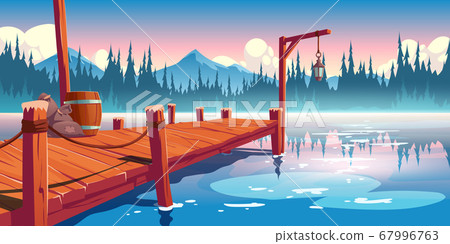 Wooden pier on lake, pond or river landscape. Wooden pier on lake, pond or river landscape. 67996763