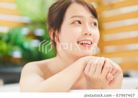 Woman, bathroom, relax Woman, bathroom, relax 67997407