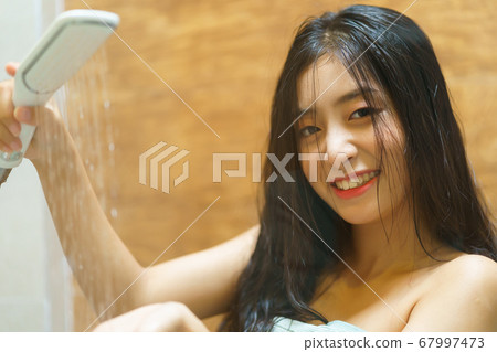 Woman, bathroom, relax Woman, bathroom, relax 67997473