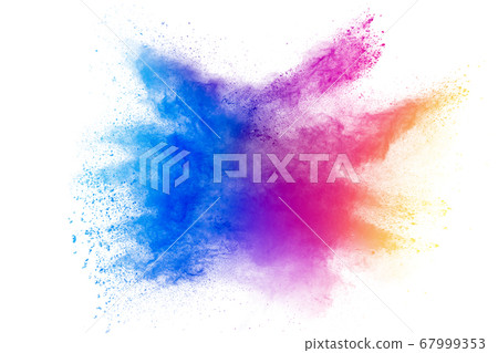 abstract multicolored powder splatted on white background, 67999353