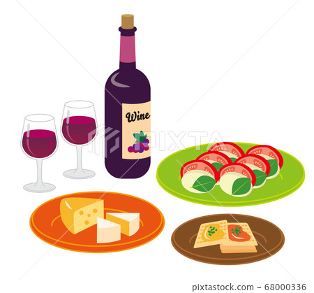 紅酒和西式小吃的插圖集/白色背景 紅酒和西式小吃的插圖集/白色背景 68000336