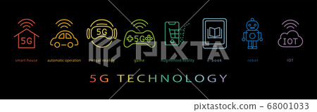 5G技術霓虹色線圖標 68001033