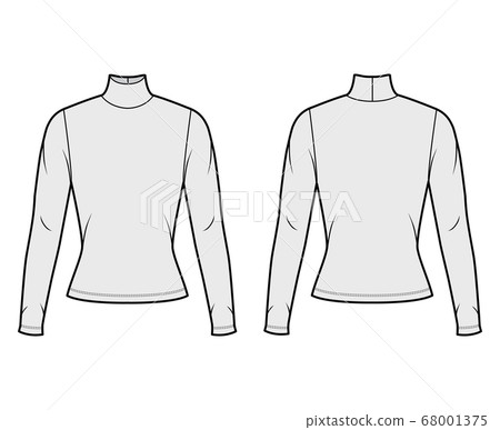 Turtleneck jersey sweater technical fashion illustration with long sleeves, close-fitting shape.  68001375
