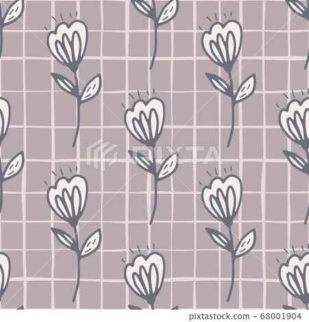 Folk flowers on seamless pattern on stripes 68001904