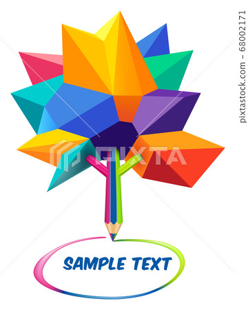 Multicolored Low poly model of tree, The trunk of a tree is made of a pencil Multicolored Low poly model of tree, The trunk of a tree is made of a pencil 68002171