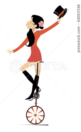 Pretty woman rides on the unicycle illustration. Sexy young woman balances on the unicycle isolated on white 68003586