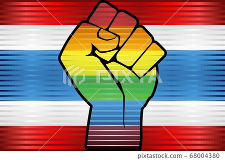 Shiny LGBT Protest Fist on a Thailand Flag 68004380