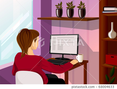 Office worker or freelancer. Woman is sitting at the desk and working on the laptop Office worker or freelancer. Woman is sitting at the desk and working on the laptop 68004633