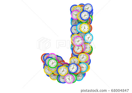 Letter J from colored wall clocks, 3D rendering 68004847