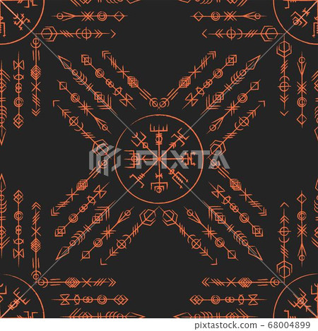 Dark runic yellow symbols seamless Dark runic yellow symbols seamless 68004899