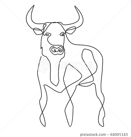 Silhouette of stand bull, drawn with one line. Silhouette of stand bull, drawn with one line. 68005183