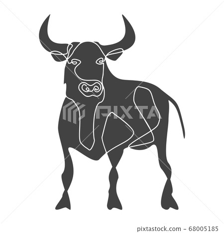 Silhouette of stand bull, drawn with one line. Black color 68005185