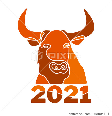 Head of bull Silhouette full face, drawn with one line. Head of bull Silhouette full face, drawn with one line. 68005191
