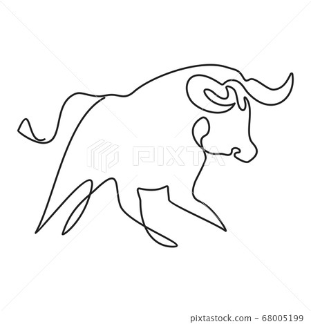 Silhouette of an attacking running bull drawn with one line 68005199