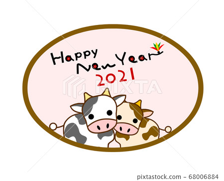 牛新年的材料框架可愛的牛親子透明圖像 68006884