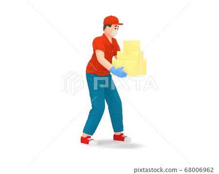 3D delivery man in protection mask with boxes 3D delivery man in protection mask with boxes 68006962