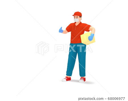 Cartoon 3d delivery man in protection mask, gloves Cartoon 3d delivery man in protection mask, gloves 68006977
