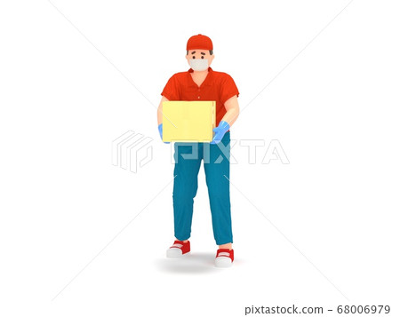Cartoon 3d delivery man in protection mask, gloves 68006979