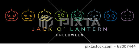萬聖節傑克O'燈籠霓虹色線圖標 68007444