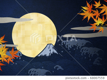 滿月中秋月亮大月近秋日式插畫 滿月中秋月亮大月近秋日式插畫 68007559