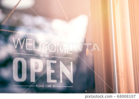 Open sign vintage style at coffee cafe shop with 68008107