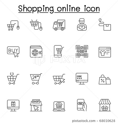 Shopping online icon in thin line style - Stock Illustration [68010628 ...