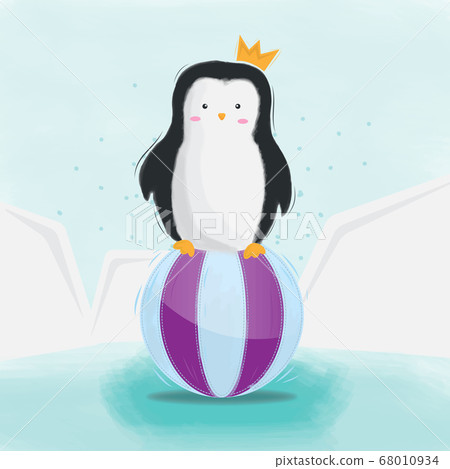 Cute penguin plays a ball 68010934