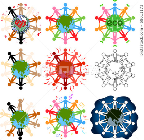 People icon set around the earth 68011173