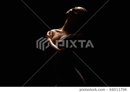 Nude Woman in dark. Female silhouette Nude Woman in dark. Female silhouette 68011796