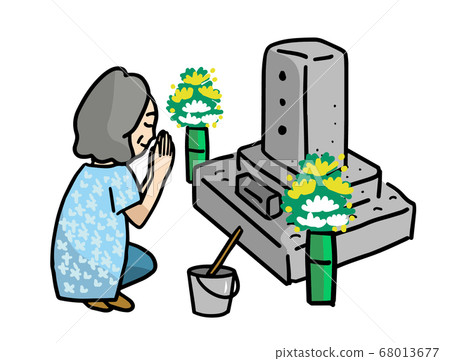 An elderly woman visiting a grave An elderly woman visiting a grave 68013677
