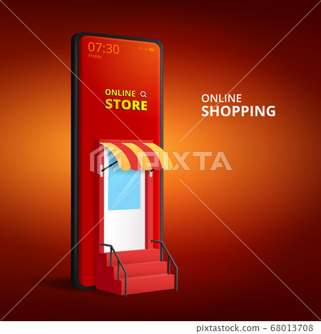Online Shopping Store With Mobile Stock Illustration