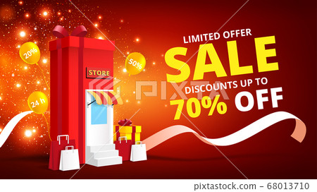 Online Shopping Concept With Gift Box Store Stock Illustration
