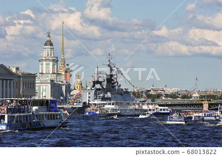 various ships in the Neva river on Navy day various ships in the Neva river on Navy day 68013822