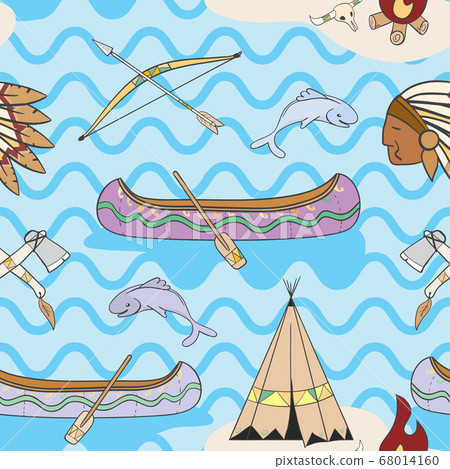 Seamless pattern with American indian objects Seamless pattern with American indian objects 68014160