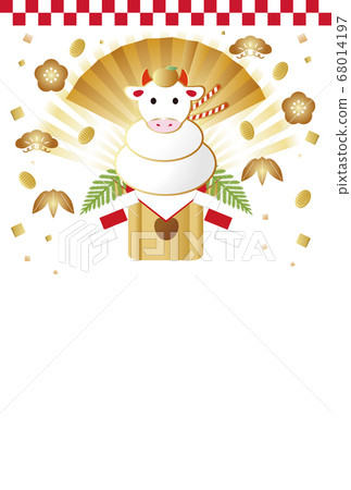 New Year's card 2021 ox year cattle rice cake illustration material vertical New Year's card 2021 ox year cattle rice cake illustration material vertical 68014197
