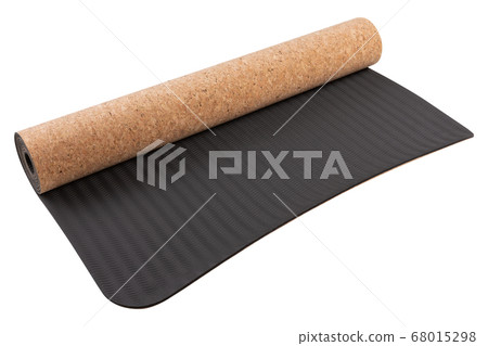 corkwood mat, for yoga or fitness, on a white corkwood mat, for yoga or fitness, on a white 68015298