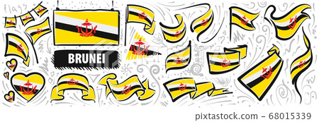 Vector set of the national flag of Brunei in various creative designs 68015339