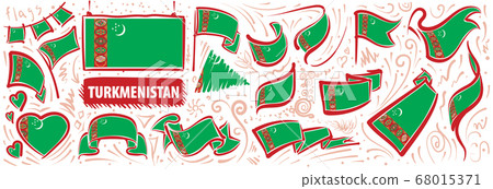 Vector set of the national flag of Turkmenistan in various creative designs Vector set of the national flag of Turkmenistan in various creative designs 68015371