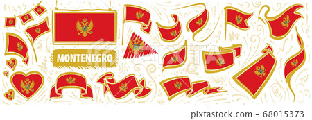 Vector set of the national flag of Montenegro in various creative designs Vector set of the national flag of Montenegro in various creative designs 68015373