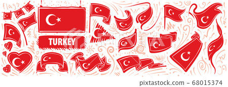 Vector set of the national flag of Turkey in various creative designs Vector set of the national flag of Turkey in various creative designs 68015374