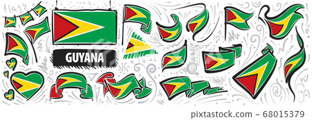 Vector set of the national flag of Guyana in various creative designs Vector set of the national flag of Guyana in various creative designs 68015379