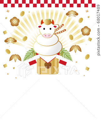 New Year's card 2021 ox year cattle rice cake illustration material vertical New Year's card 2021 ox year cattle rice cake illustration material vertical 68017489
