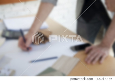 Blur Interior design writting materials on blue 68018876