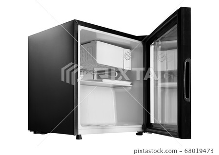 New black refrigerator with an open glass door, New black refrigerator with an open glass door, 68019473