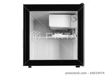 small black refrigerator with a glass door, 68019474