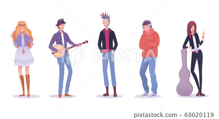 Isolated people of various musical subculture set 68020119