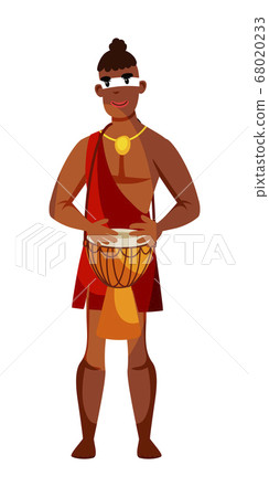 Tribal native man playing music drum isolated on white Tribal native man playing music drum isolated on white 68020233