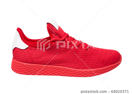 red sneaker made of cloth mesh, on a white red sneaker made of cloth mesh, on a white 68020371