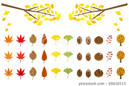 Autumn icon set (branch ginkgo, autumn leaves, leaves, acorns, chestnuts, nuts, trees) Autumn icon set (branch ginkgo, autumn leaves, leaves, acorns, chestnuts, nuts, trees) 68020515